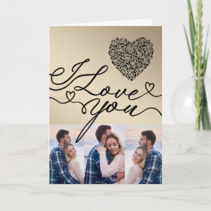 Minimal I Love You Rose Heart Photo Card