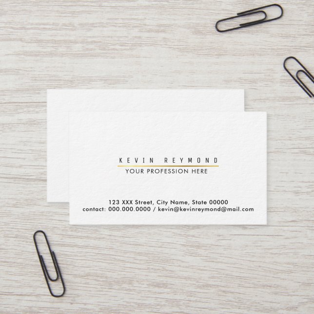 Minimal information white professional business card (Front/Back In Situ)