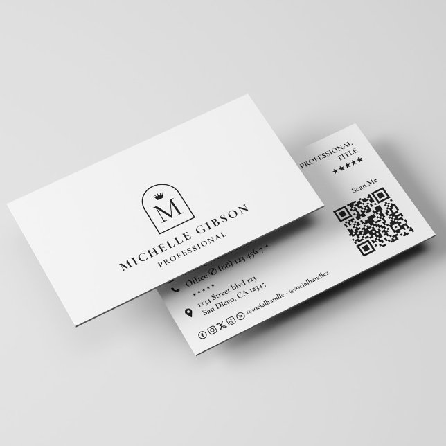 Minimal Initial Arch Crown Clean Professional Business Card (Minimal Initial Arch Crown Clean Professional with Tiktok X linkedin Meta Instagram Business Card
)