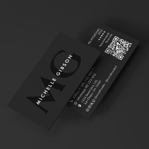 Minimal Initials Black Marketing Professional Business Card