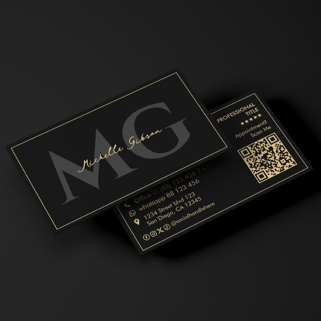 Minimal Initials Black Script Professional  Business Card (Minimal Initials Black Script Professional Business Card
)