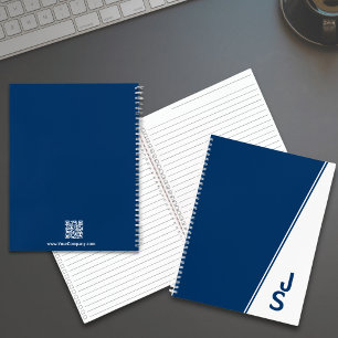 Minimal Initials Blue White Small Business Notebook