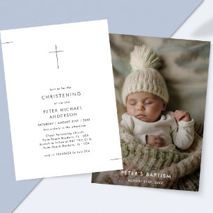 Minimal Inline Baby Boy or Girl Christening Photo Invitation
