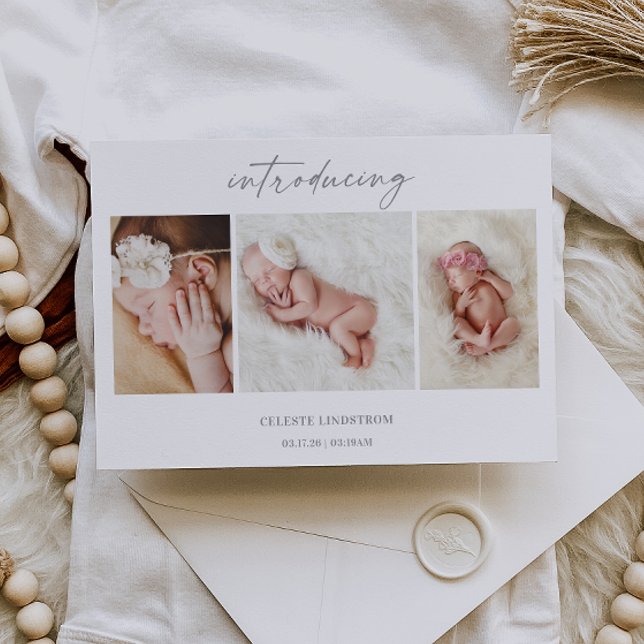 Minimal Introducing Baby Photo Announcement Card (Creator Uploaded)