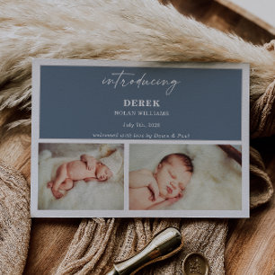 Minimal Introducing Photo Baby Announcement Card
