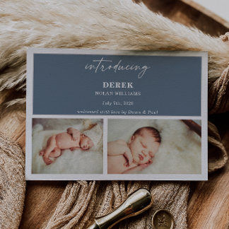 Minimal Introducing Photo Baby Announcement Card
