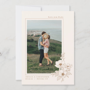Minimal Ivory Gold Anemone Art Floral Wedding Save The Date