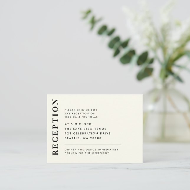 Minimal Ivory Modern Wedding Reception Enclosure Card (Standing Front)
