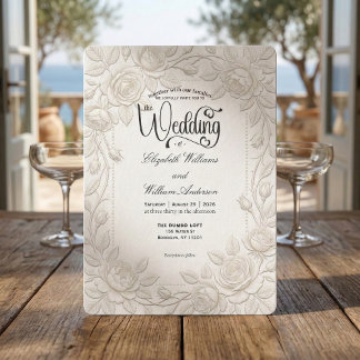 Minimal Ivory White Formal Typography Wedding Invitation