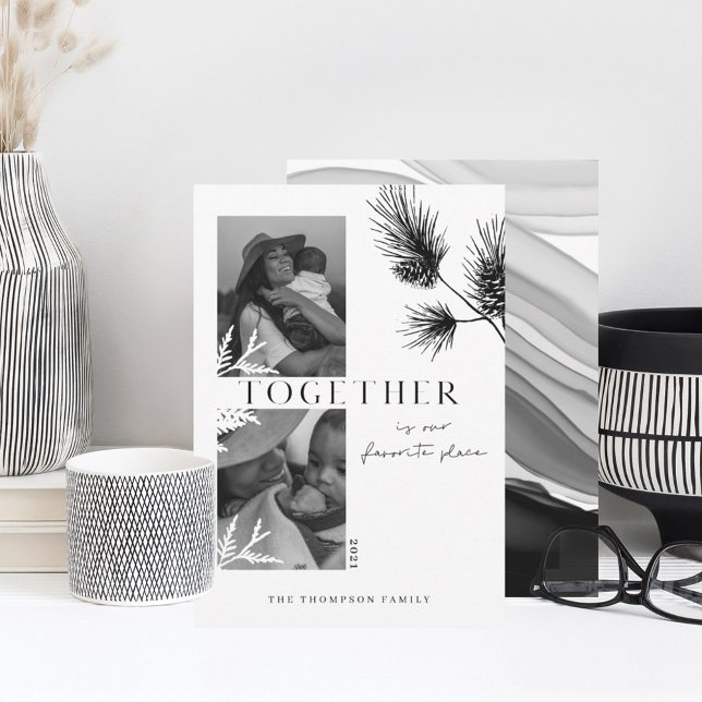 Minimal Japandi Monochrome Two Christmas Photo Holiday Card (Creator Uploaded)