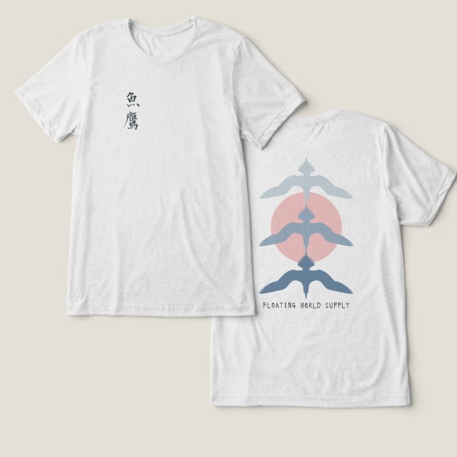 Minimal Japanese Fish Hawk Ukiyo-e Style Offwhite Tri-Blend Shirt (Design Front & Back)