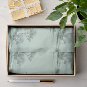 Minimal Japanese Landscape Trees Soft Green Water Tissue Paper