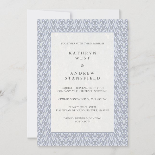 Minimal Japanese Seigaiha Waves Pattern Wedding Invitation (Front)