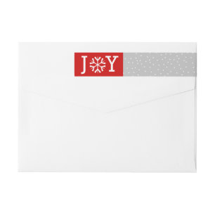 Minimal Joy and snowflake red, grey Christmas Wrap Around Label