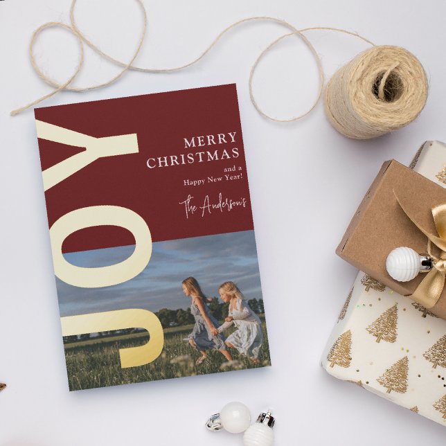 Minimal JOY Christmas Photo Real Gold Foil Holiday Card (Creator Uploaded)
