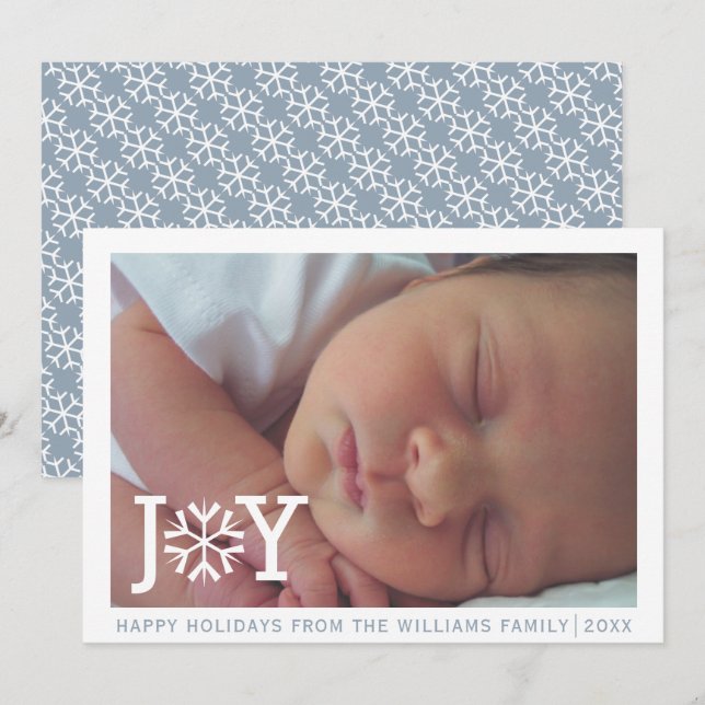 Minimal "joy" dusty blue Christmas holiday photo (Front/Back)