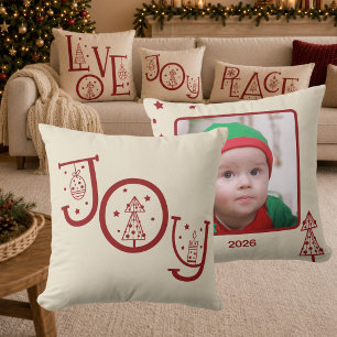 Minimal Joy Graphic Family Photo Christmas Gift Cushion