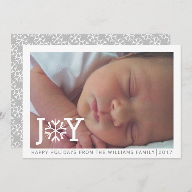Minimal "joy" snowflake Christmas holiday photo (Front/Back)