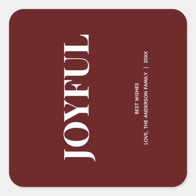 Minimal JOYFUL | Deep Red Holiday Square Sticker (Front)