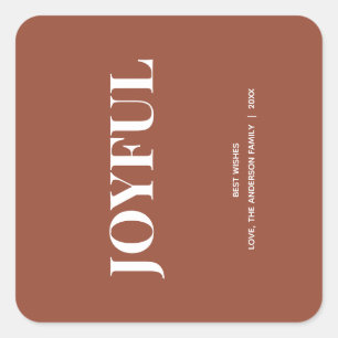 Minimal JOYFUL Terracotta Holiday Square Sticker