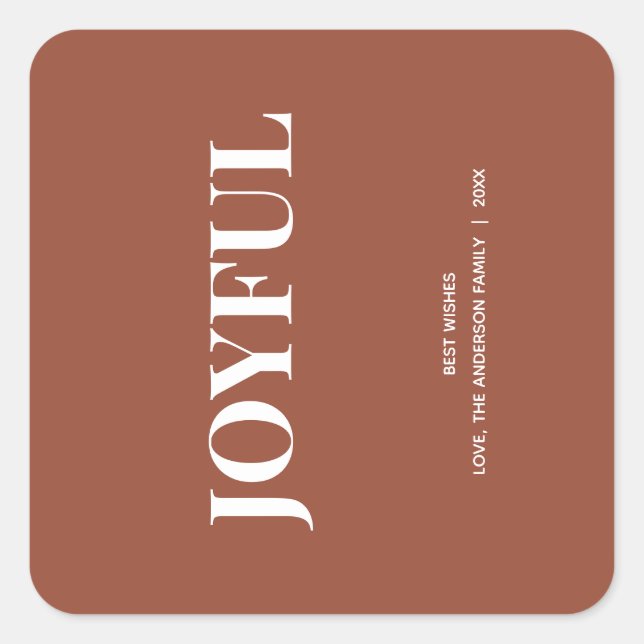 Minimal JOYFUL | Terracotta Holiday Square Sticker (Front)