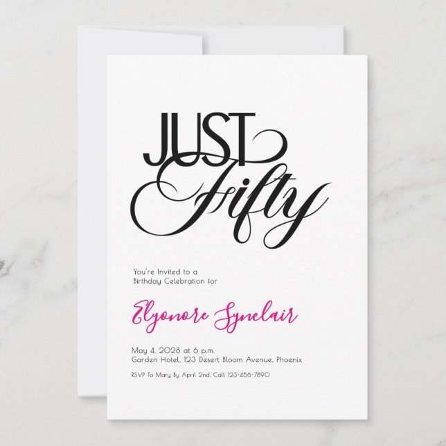 Minimal Just Fifty 50th Birthday Party Invitation (Front)