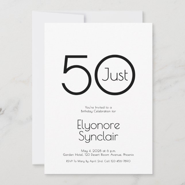 Minimal Just Fifty 50th Birthday Party Invitation (Front)