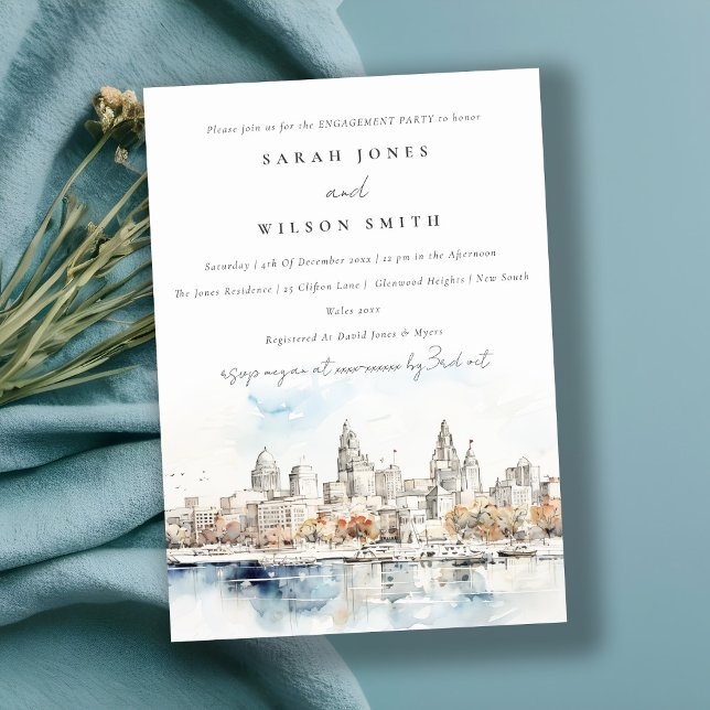 Minimal Kansas City Missouri Watercolor Engagement Invitation (Creator Uploaded)