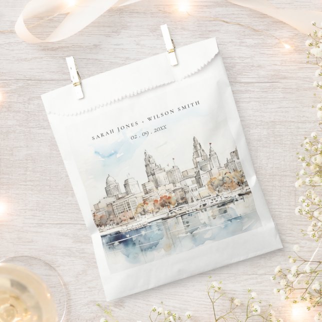 Minimal Kansas City Missouri Watercolor Wedding Favour Bags (Clipped)