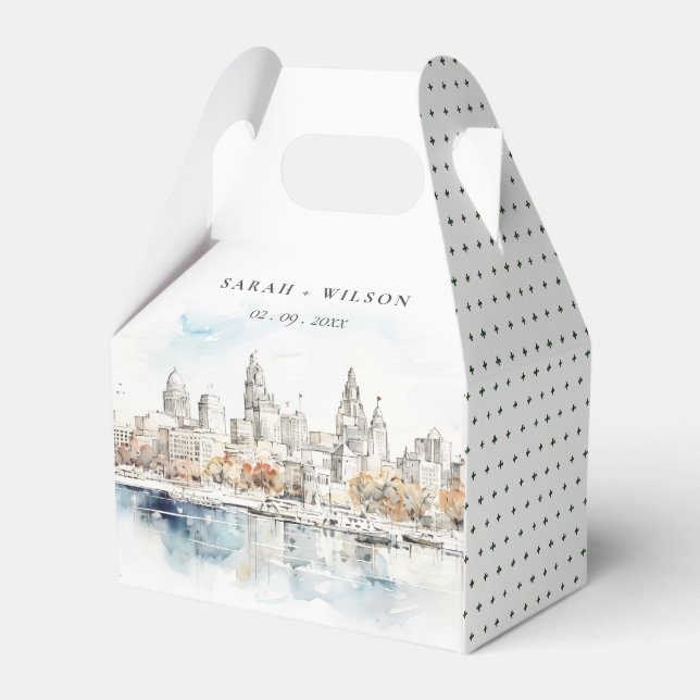 Minimal Kansas City Missouri Watercolor Wedding Favour Box (Front Side)