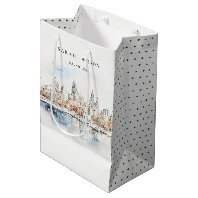Minimal Kansas City Missouri Watercolor Wedding Medium Gift Bag (Front Angled)