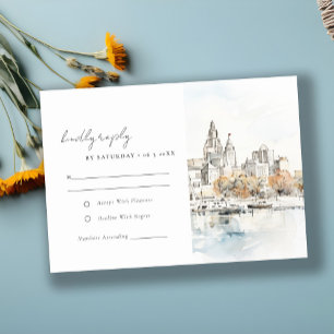 Minimal Kansas City Missouri Watercolor Wedding RSVP Card