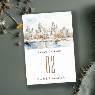 Minimal Kansas City Missouri Watercolor Wedding Table Number