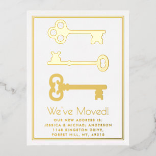 Minimal Key Change Of Address New Home Real Foil Invitation Postcard