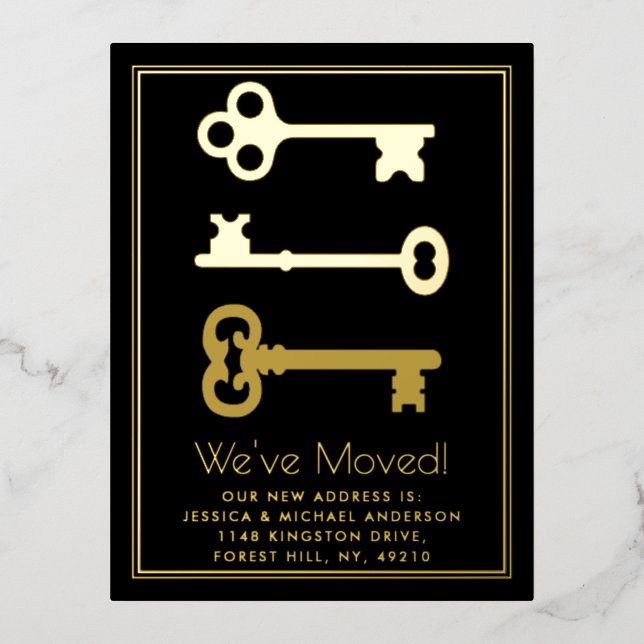 Minimal Key Change Of Address New Home Real Foil Invitation Postcard (Front)