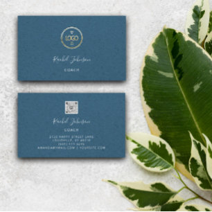 Minimal Kraft Elegant Couch Therapist Logo Blue Business Card