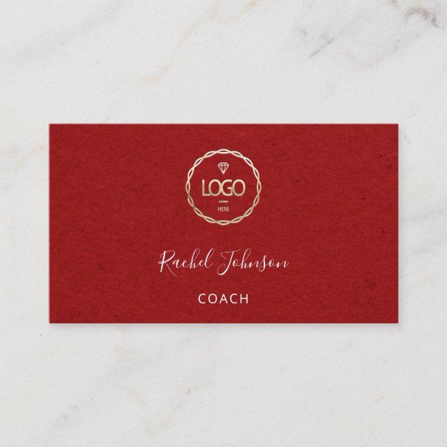 Minimal Kraft Elegant Couch Therapist Logo Red Business Card (Front)