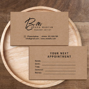 Minimal Kraft Monogram Makeup Artist Branding Card