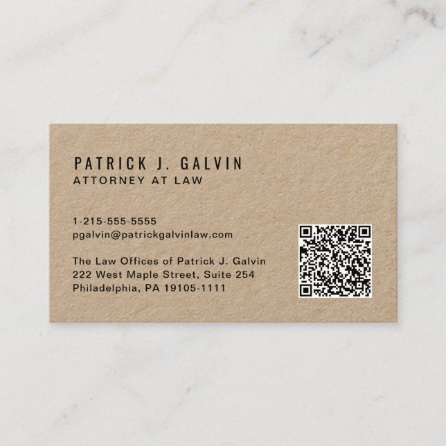 Minimal Kraft Professional QR Code Business Card (Front)