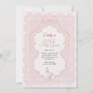 Minimal Lace Border One Silly Goose 1st Birthday Invitation