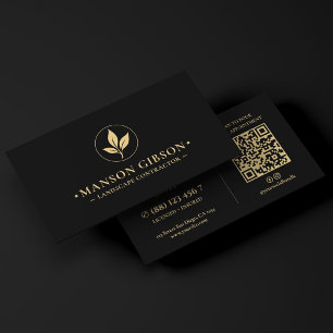 Minimal Landscape Contractor Logo Black QR Code Business Card