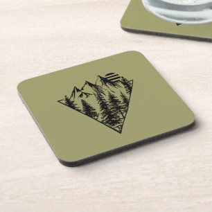 Minimal landscape pine trees forest coaster