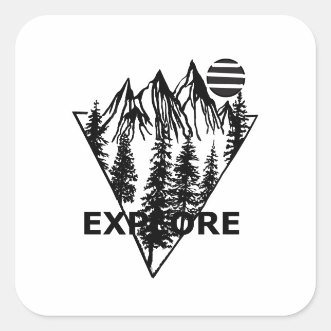 Minimal landscape pine trees forest square sticker (Front)