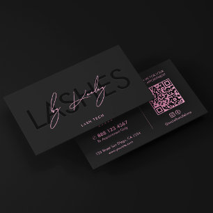 Minimal Lash Tech Aesthetic Black Pink Business Card