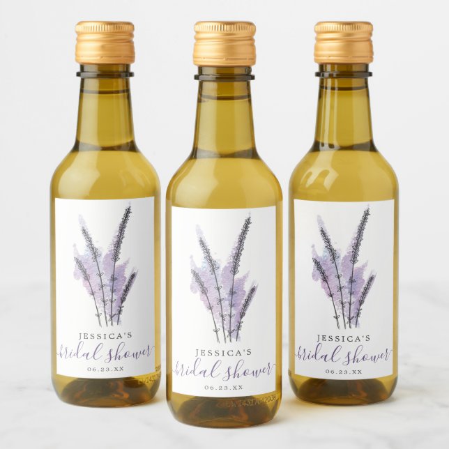 Minimal Lavender Bridal Shower Mini Wine Label (Bottles)