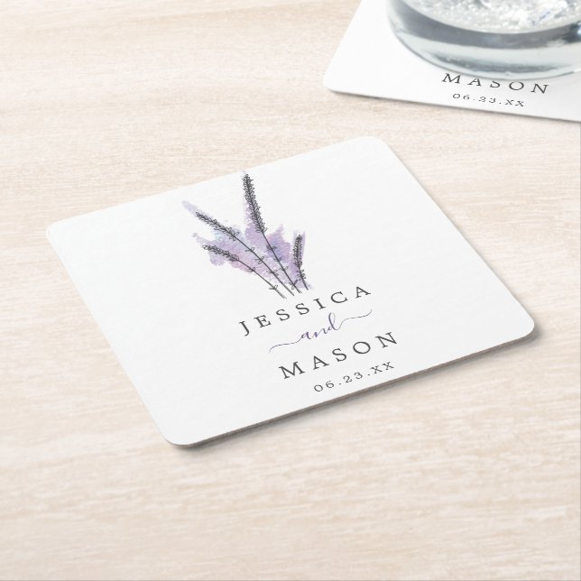 Minimal Lavender Wedding Coasters (Angled)