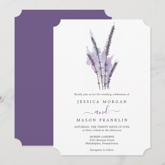 Minimal Lavender Wedding Invitation Card (Front/Back)