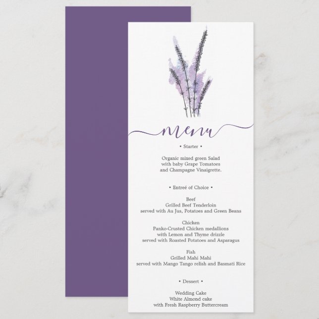 Minimal Lavender Wedding Menu or Bridal Shower Invitation (Front/Back)