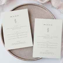 Minimal Leaf Beige Cream Wedding Dinner Flat Menu