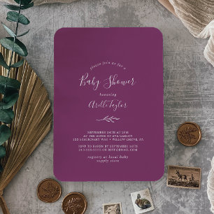 Minimal Leaf Berry Purple Baby Shower Invitation